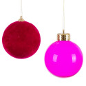 Palline rosse e fucsia per decorazioni natalizie