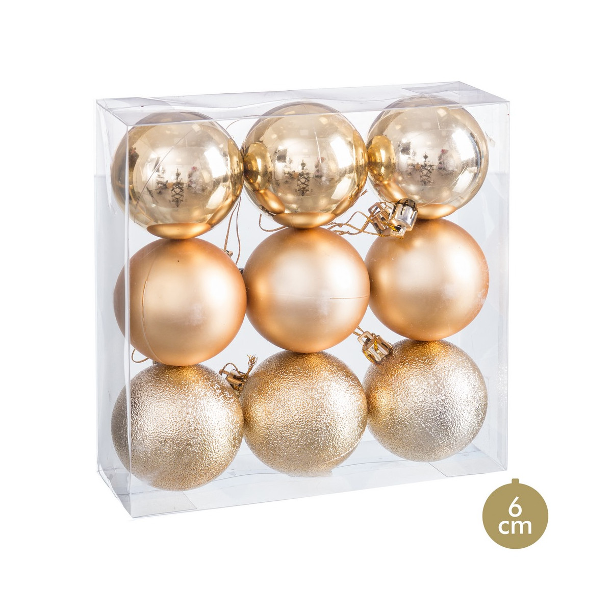 Palline dorate opache, lucide e glitterate per decorazioni natalizie 9 unità