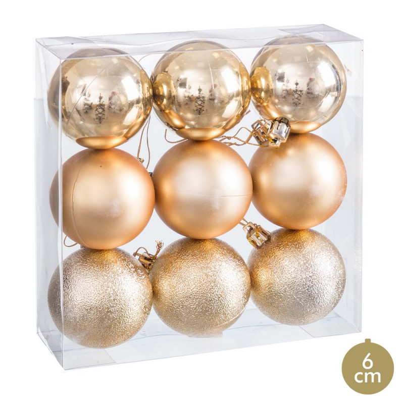 Palline dorate opache, lucide e glitterate per decorazioni natalizie 9 unità