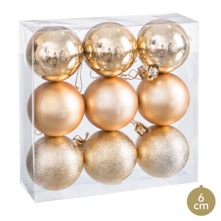 Palline dorate opache, lucide e glitterate per decorazioni natalizie 9 unità