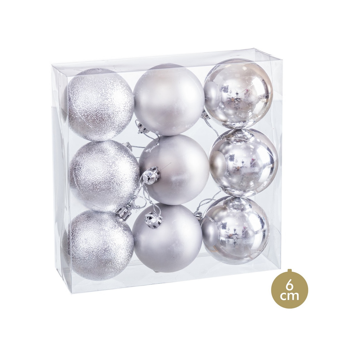 Sfera d'argento opaca, brillantezza e glitter per decorazioni natalizie 9 unità