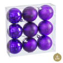 Palline viola opache, lucentezza e glitter per decorazioni natalizie 9 unità