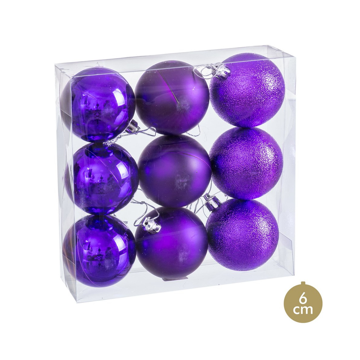 Palline viola opache, lucentezza e glitter per decorazioni natalizie 9 unità
