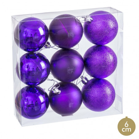 Palline viola opache, lucentezza e glitter per decorazioni natalizie 9 unità