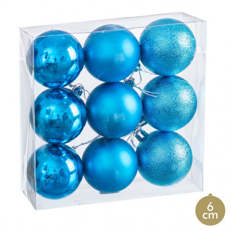 Palline blu opache, lucide e glitterate per decorazioni natalizie 9 unità