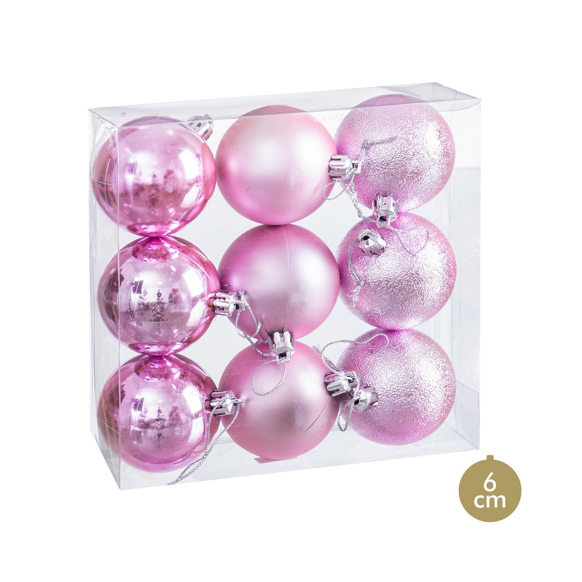 Palline rosa opache, lucentezza e glitter per decorazioni natalizie 9 unità