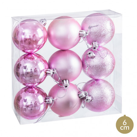 Palline rosa opache, lucentezza e glitter per decorazioni natalizie 9 unità