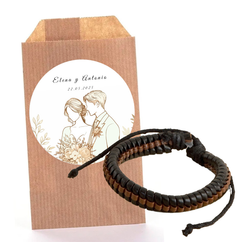 Bracciale da uomo in similpelle intrecciata in busta kraft con adesivo personalizzabile per matrimoni