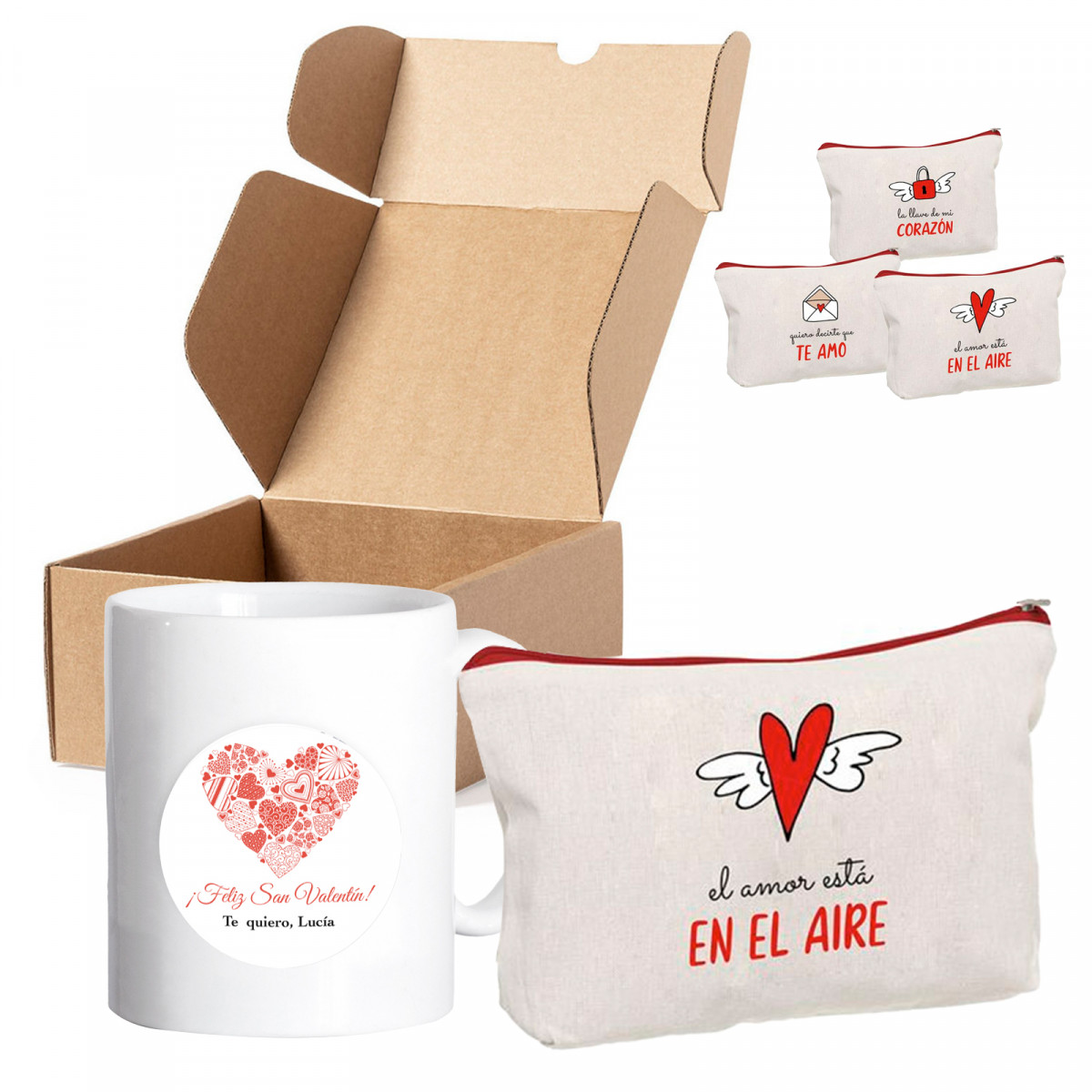 Tazza personalizzata e romantico beauty case in una scatola per i dettagli