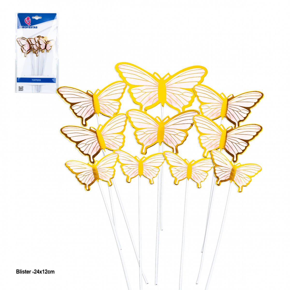 Topper per torte farfalle rosa con bordi metalizzati oro per decorare