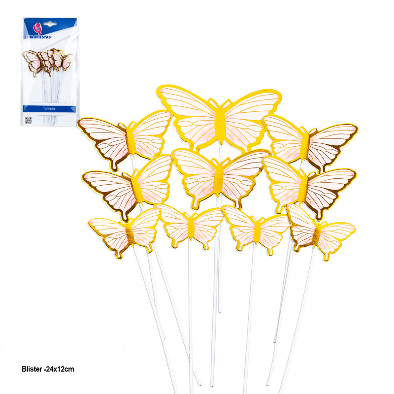 Topper per torte farfalle rosa con bordi metalizzati oro per decorare