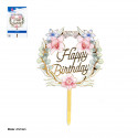 Topper corona floreale Buon Compleanno dettagli in oro per decorare