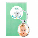 Portachiavi con foto personalizzata su busta con adesivo elefante per dettagli battesimo