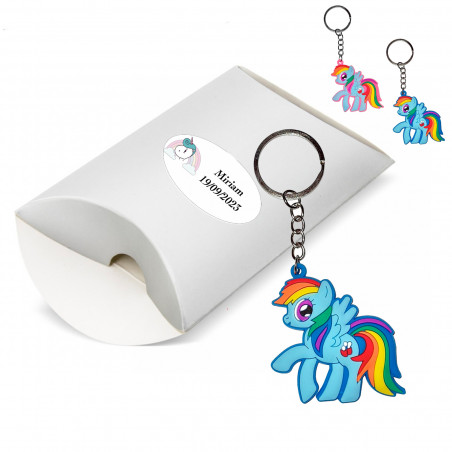 Portachiavi unicorno in scatola rosa con adesivo personalizzato unicorno per i dettagli