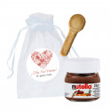 Nutella 25gr. con pallina per biscotti in sacchetto di organza bianca e adesivo personalizzato per San Valentino ed eventi
