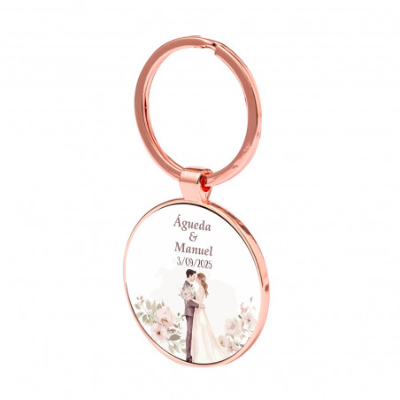 Portachiavi personalizzato in oro rosa con adesivo per i dettagli del matrimonio