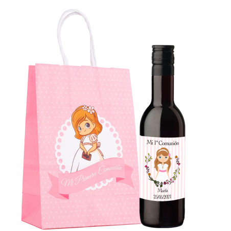 Vino rosso personalizzato in busta per dettagli prima comunione bambina