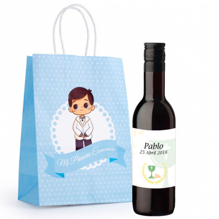 Vino rosso personalizzato in busta per dettagli prima comunione bambino