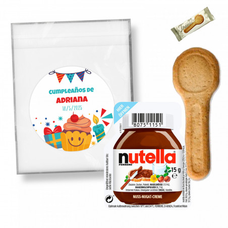 Nutella 15 gr con cucchiaino biscotto in busta personalizzata con adesivo personalizzabile per i dettagli