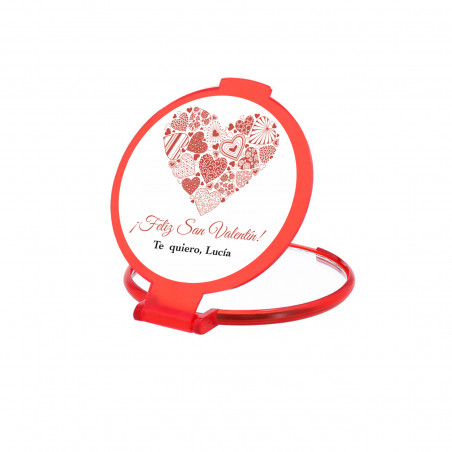 Specchio pieghevole rosso con romantico adesivo a forma di cuore personalizzabile da regalare