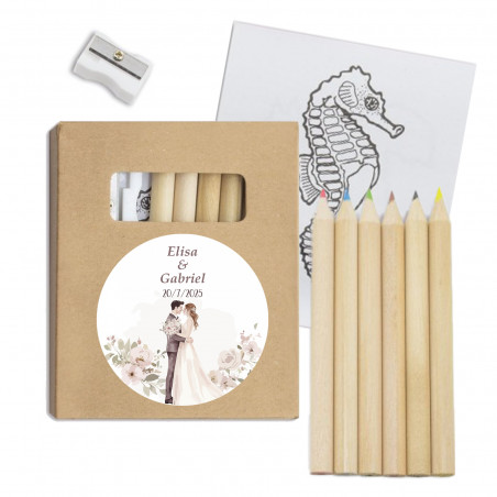Set per colorare infantile personalizzato con adesivo di matrimonio