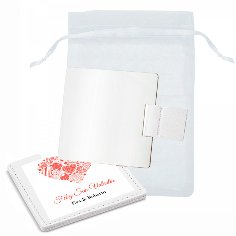 Specchio con custodia personalizzata con sacchetto in organza per i dettagli