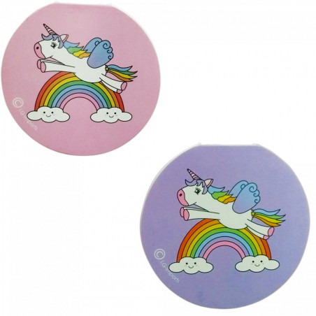 Quaderno e timbro con unicorno in una scatola personalizzata con adesivo coordinato per eventi