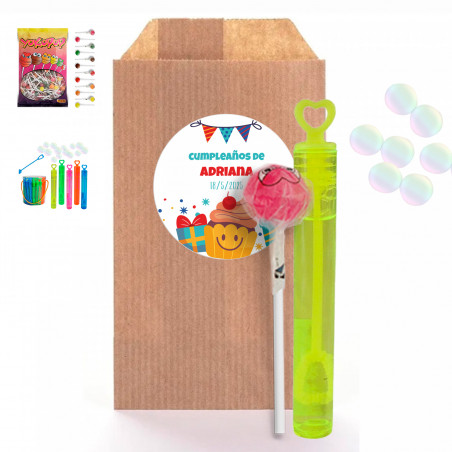 Pompero con tappo a cuore e lecca-lecca in busta con adesivo personalizzabile per i dettagli