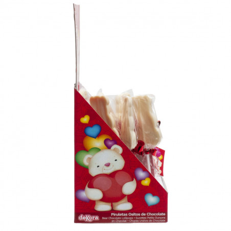 Lecca lecca a forma di orsetto di cioccolato bianco con cuore in sacchetto kraft con adesivo personalizzato di San Valentino