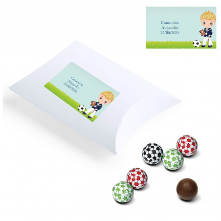 Palline di cioccolato in astuccio personalizzato con adesivo comunione bambino