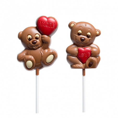Orsetto lecca-lecca al cioccolato personalizzabile con cuore per i dettagli
