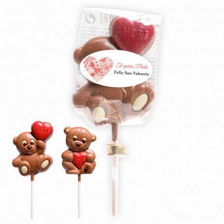Orsetto lecca-lecca al cioccolato personalizzabile con cuore per i dettagli