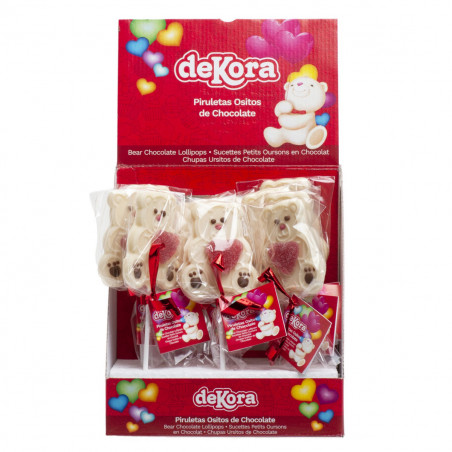Lecca lecca di cioccolato bianco con cuore di gelatina e adesivo personalizzato per i dettagli