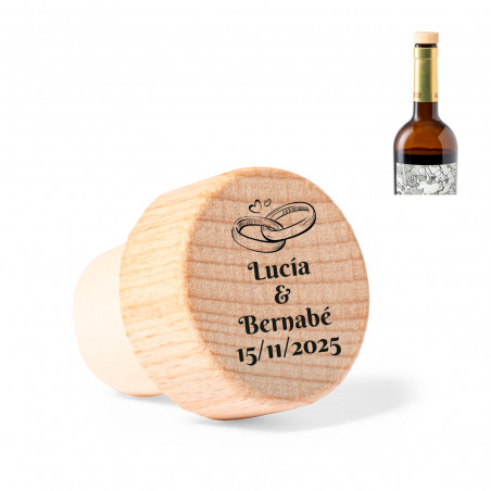 Tappo in legno riutilizzabile con alleanze adesive personalizzabili per i dettagli del matrimonio