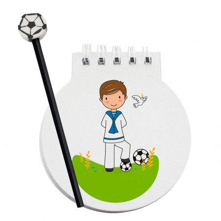 Quaderno Prima Comunione da bambino con matita da calcio per i dettagli