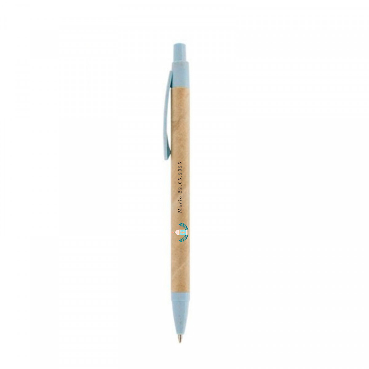 Penna in fibra di grano blu con adesivo candela trasparente blu per dettagli prima comunione