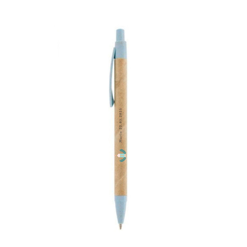 Penna in fibra di grano blu con adesivo candela trasparente blu per dettagli prima comunione
