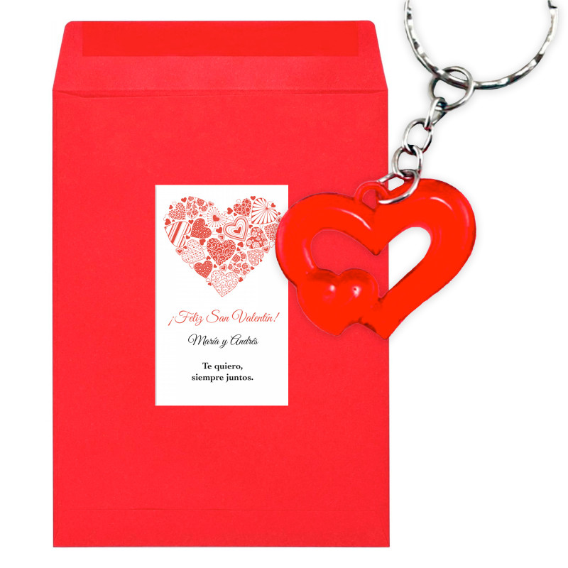Portachiavi a cuore in busta kraft rossa con adesivo romantico personalizzabile