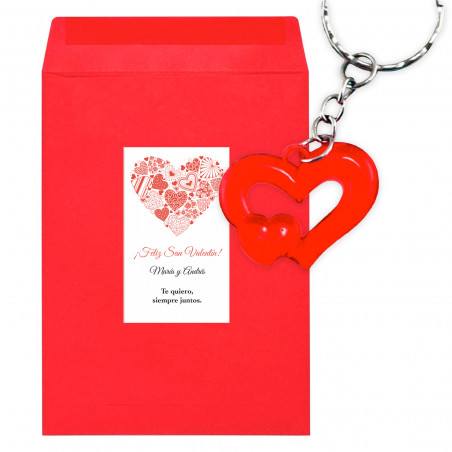 Portachiavi a cuore in busta kraft rossa con adesivo romantico personalizzabile
