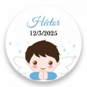 Badge adesivo con disegno di angeli per i dettagli del battesimo dei bambini