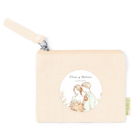 Borsetta beige con romantico adesivo da 5 cm per gli sposi per i dettagli del matrimonio