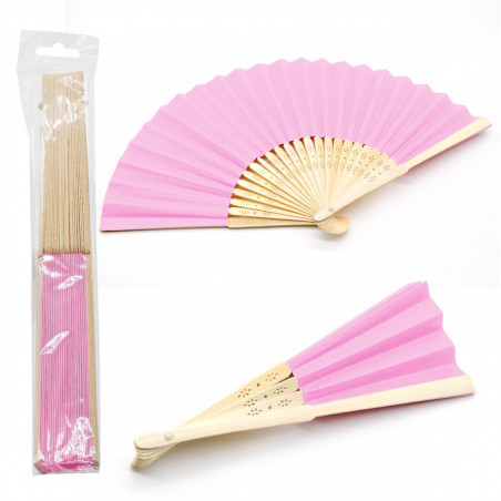 Ventaglio in legno rosa con adesivo colomba rosa per dettagli prima comunione