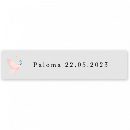Ventaglio in legno rosa con adesivo colomba rosa per dettagli prima comunione