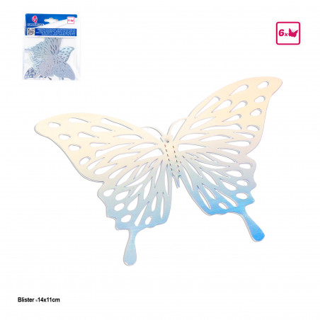 Mariposas decorativas iridi.plata 6pcs