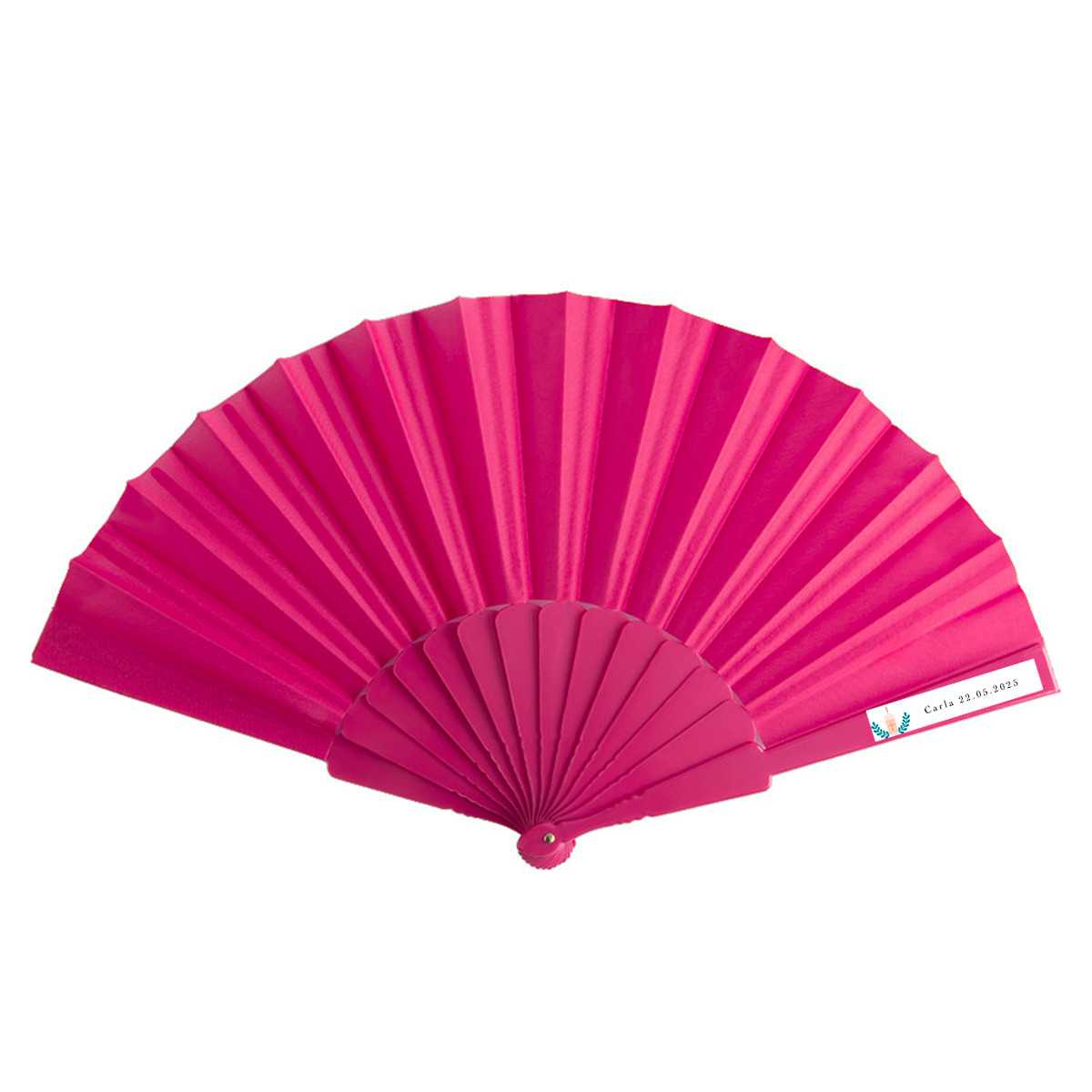 Ventaglio fucsia con adesivo di comunione rosa da regalare