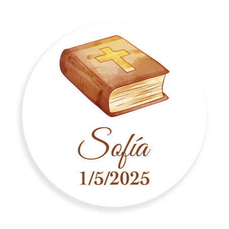 Adesivo Comunione 2cm personalizzato sfondo bianco Bibbia