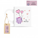 Tazza con motivo di elefante rosa e etichetta personalizzata per battesimo bebé