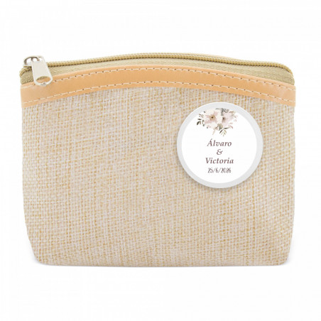 Portafoglio beige con targa floreale personalizzata