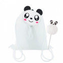Zaino pieghevole per bambini con orsetto panda e penna con pompon abbinato