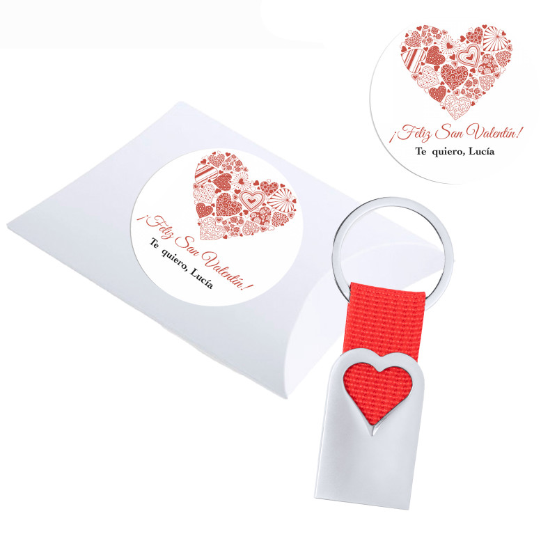 Portachiavi in alluminio a forma di cuore con nastro rosso in confezione regalo con adesivo romantico